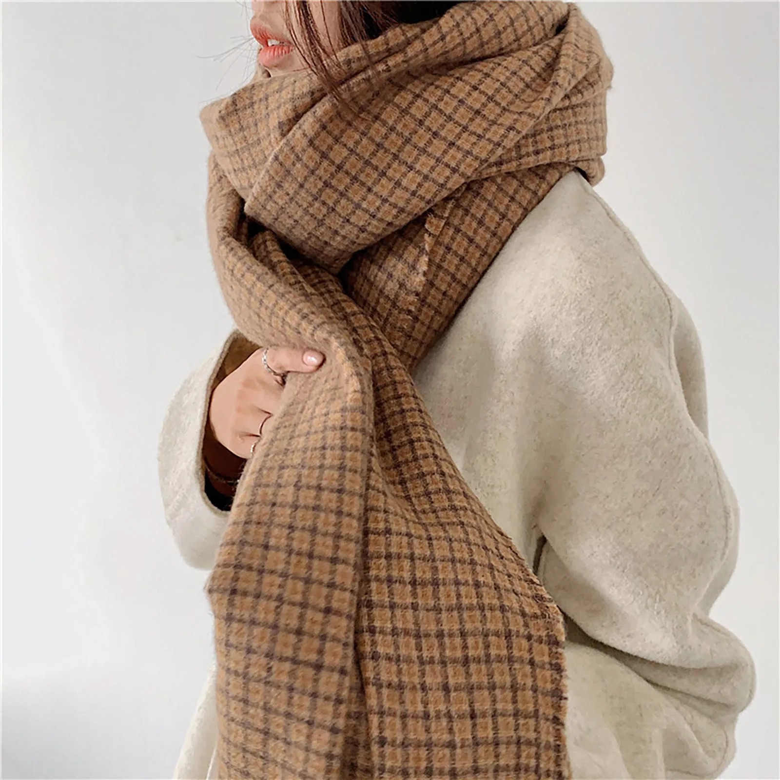 

Fashion Fall Winter Warm Plaid Scarf for Women Classic Tassel Soft Chunky Large Blanket Wrap Shawl Scarves