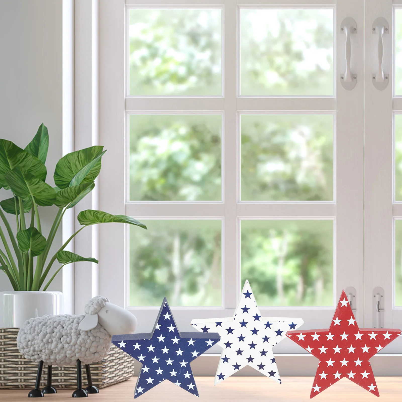 

6Pcs Wood Star Decoration American Flag Independence Day Festival Party Home Adornment Independence Day Star Ornament