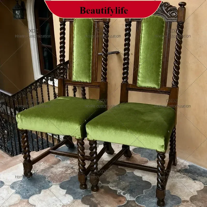 Q8 Retro Solid Wood Dining Chair With Carved Floral Details High Back Leisure Armchair For Living Room Club Homestay And Study