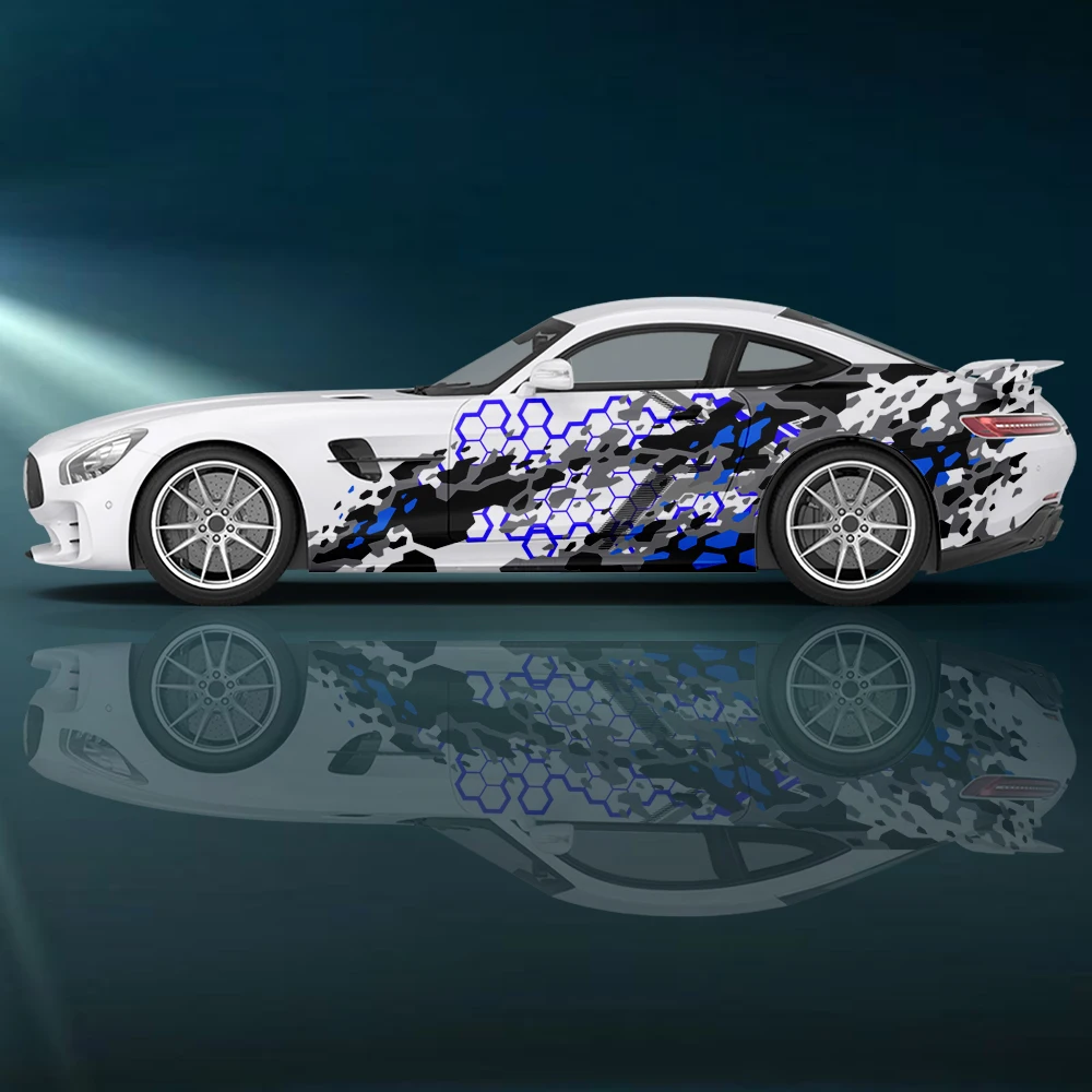 Camouflage honeycomb graphic Car Side Sticker Vinyl Paper Racing Wrapping Design Painting Printing Itache Self-Adhesive Decal