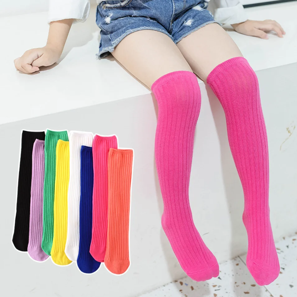 Children\'s Candy Color High Knee socks Kids  Baby Cotton Stockings Long Leg Warmers Cute Socks Boy Girl  3-12Y