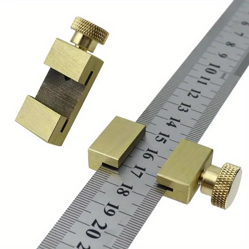 1PC/1 Set Steel Ruler Positioning Block Brass Angle Scriber Line Marking Gauge Ruler Locator DIY Carpentry Measuring Tool