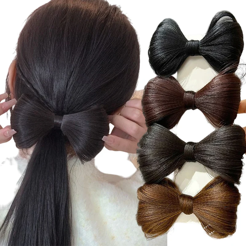 Synthetic Bow Hair Bun Chignon with Hairpins Black Brown Headdress Bow Fake Hair Clip Women Girl  Hairpieces Hair Accessories