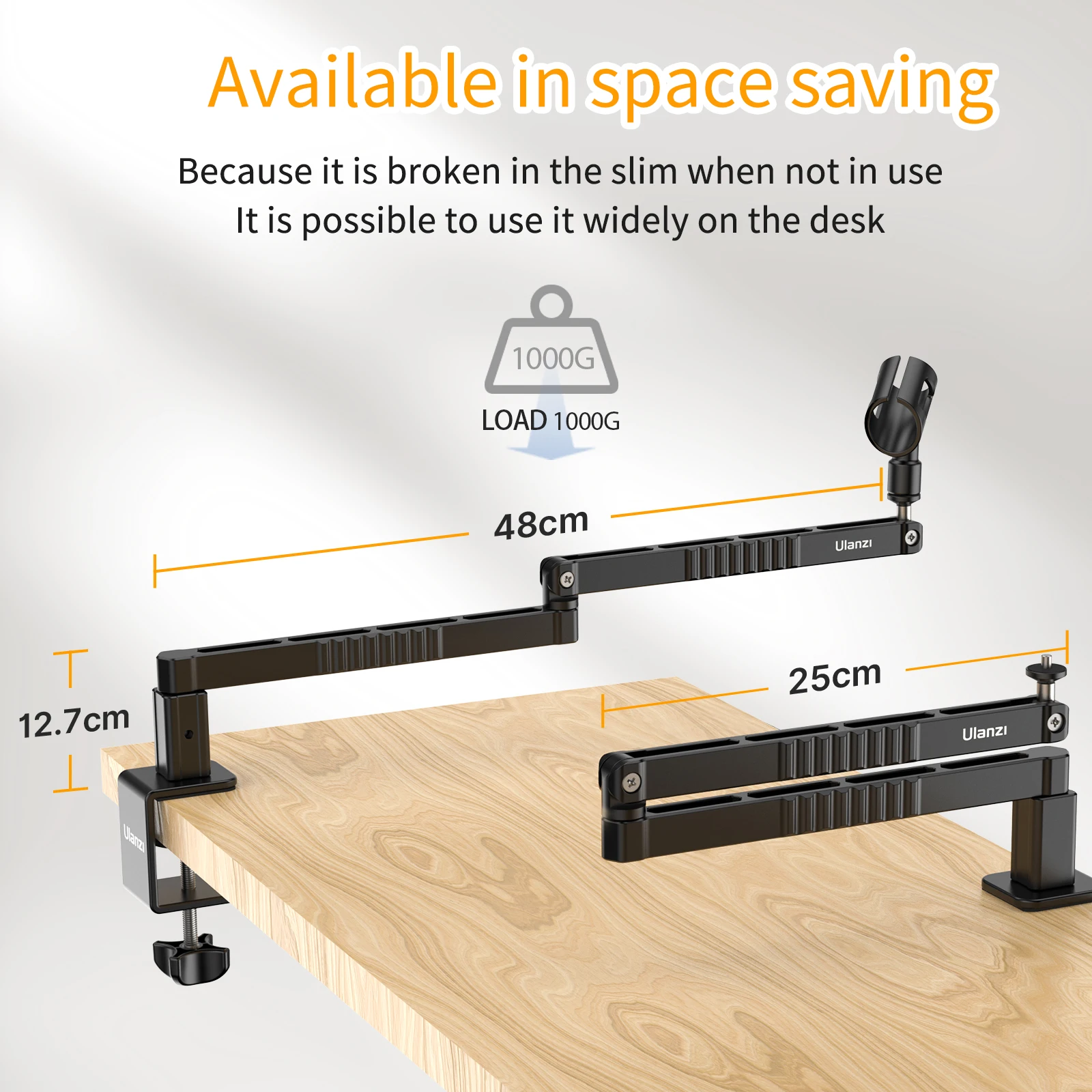 Ulanzi-Upgraded LS26 Suporte Microfone de Baixo Nível, Grampo Ajustável Clip, Desktop Mic, Suporte Braço Boom, Ajuste Multi-Ângulo