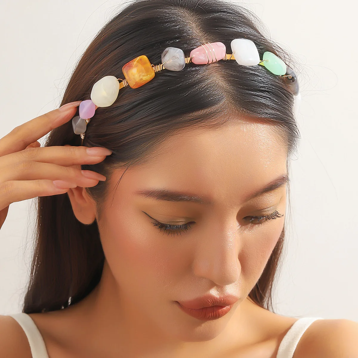 

Handmade Beaded Headband for Women Colorful Candy Bead Hair Accessory Minimalist Trendy European Style Boho Headpiece