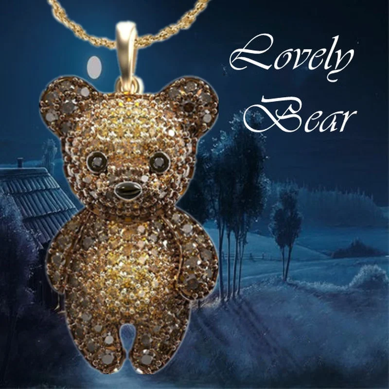 Fashion Cute Teddy Bear Necklace Zircon Animal Bear Jewelry Gold Plated Pendant Necklaces for Women Birthday Anniversary Gift