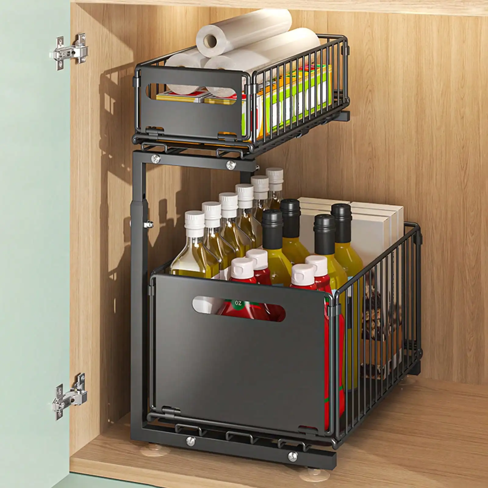 

Under Sink Organizer, Pull Out Cabinet Organizer 2 Tier Slide Out Sink Shelf Cabinet Storage Shelves, Under Sink Storage