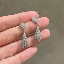 Huitan Fashionable Waterdrop Dangle Earrings for Women Silver Color Dainty Lady's Ear Accessories Wedding Party Luxury Jewelry