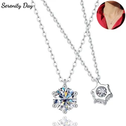 Serenty 1ct D Color Moissanite Pendant Necklace for Women Wedding Bridal 100% S925 Sterling Silver Neck Chain Plated 18K Jewelry