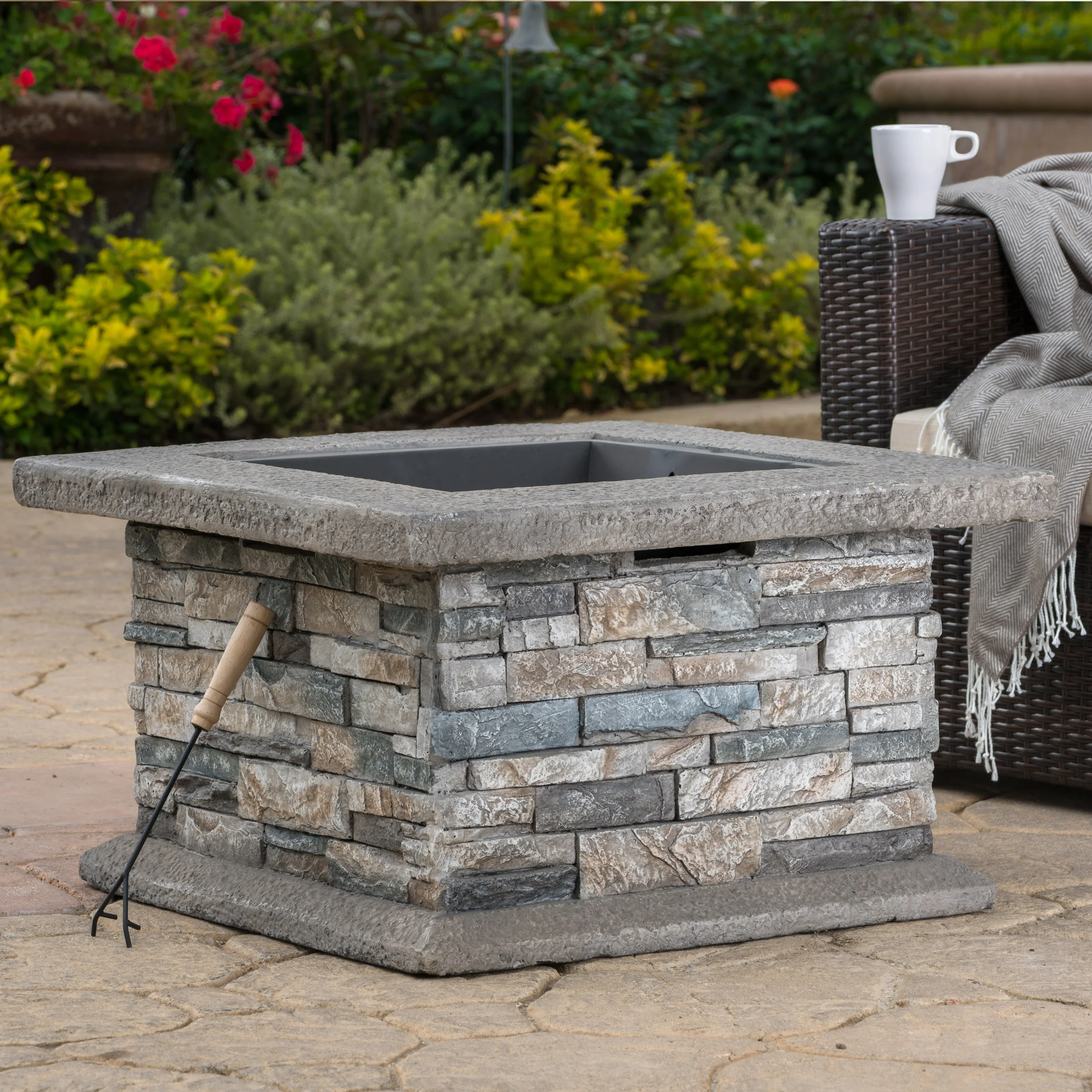 Outdoor Square Fire Pit Patio Furniture  Natural Stone Fire Pit Table