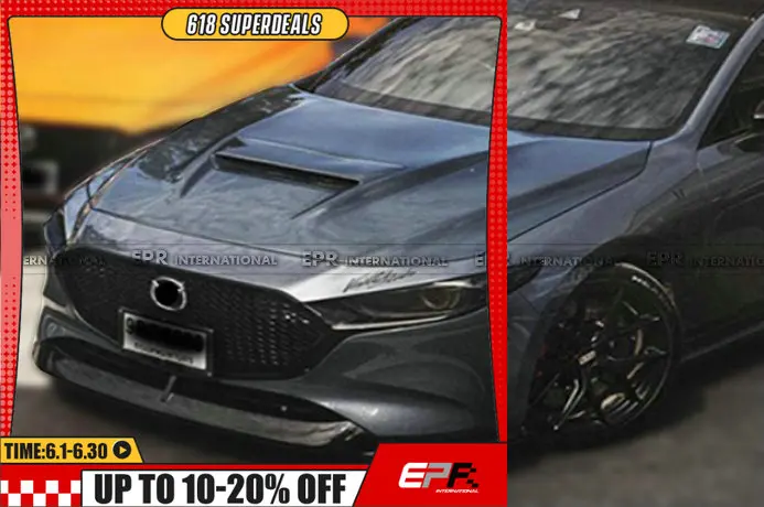 For Mazda 3 Axela BP 19 Onawards MPS Type Hood (Hatch Back) Carbon Fiber Hood Glossy Finish Bonnet Cover Tuning Kit Drift Racing