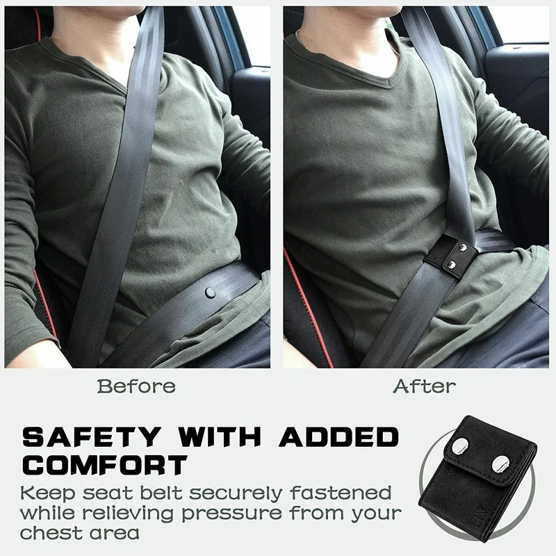 2Pcs PU Car Tuning Seat Belt Adjuster Shoulder Neck Strap Positioner Clip Protector Black Security Protection Car Accessories