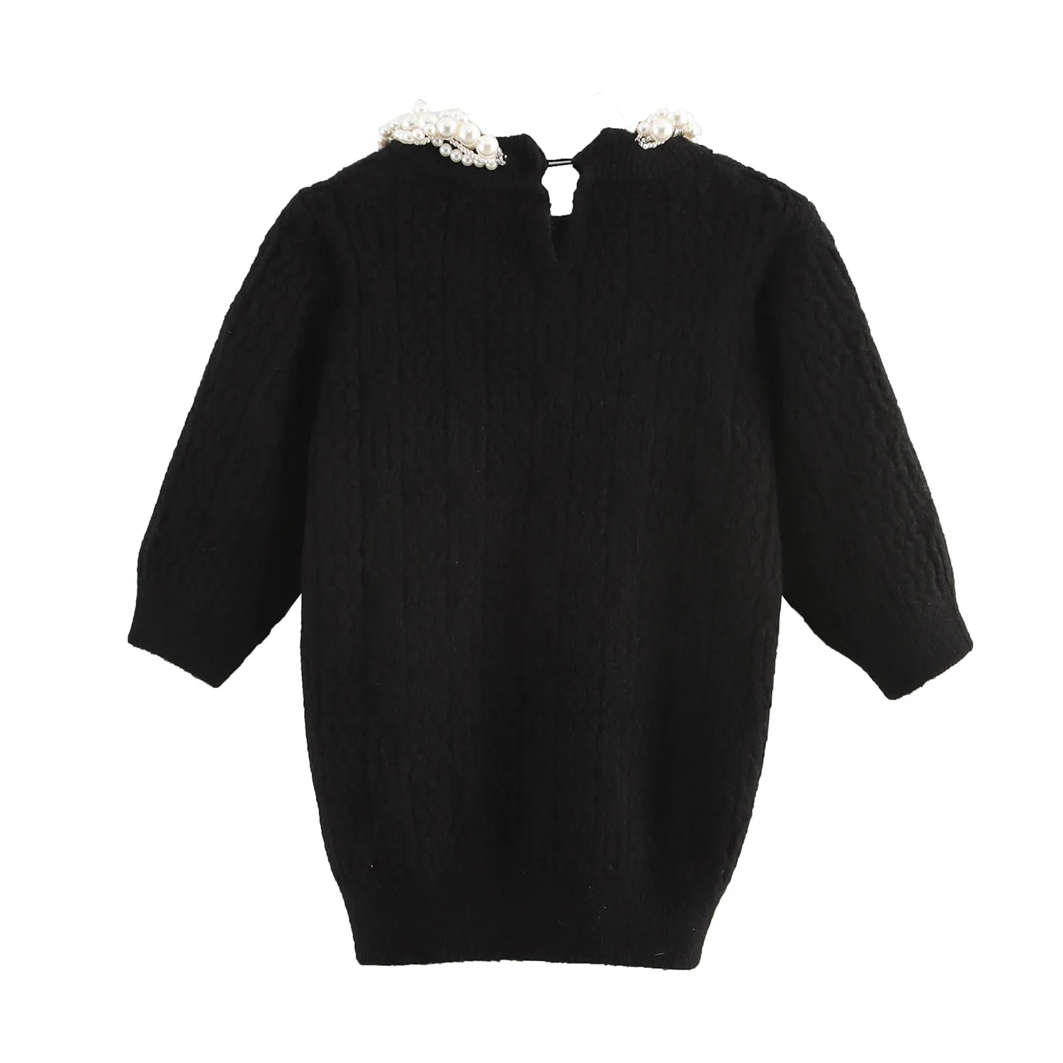 Jenny&Dave Minimalist Pearl Decorated Round Neck Pullover Sweater French Ladies Black Elegant Casual Pullover Sweater Women