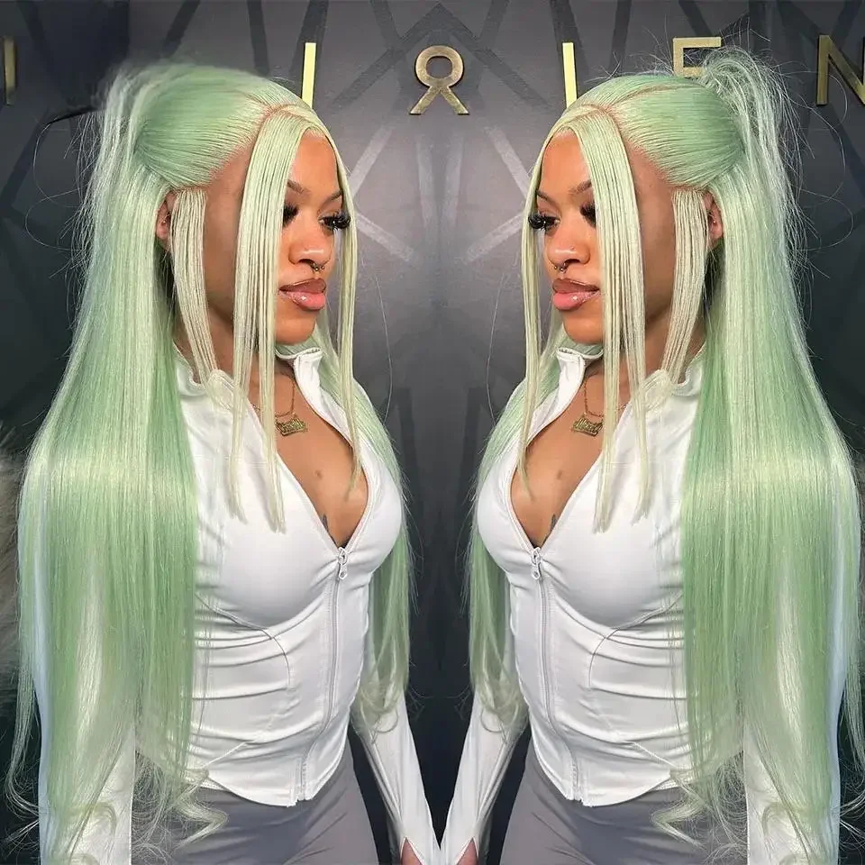 Mint Green Lace Front Human Hair Wigs For Women  613 Colored Lace Front Wig Pre Plucked 180% Wigs Human Hair 100% Cosplay ﻿