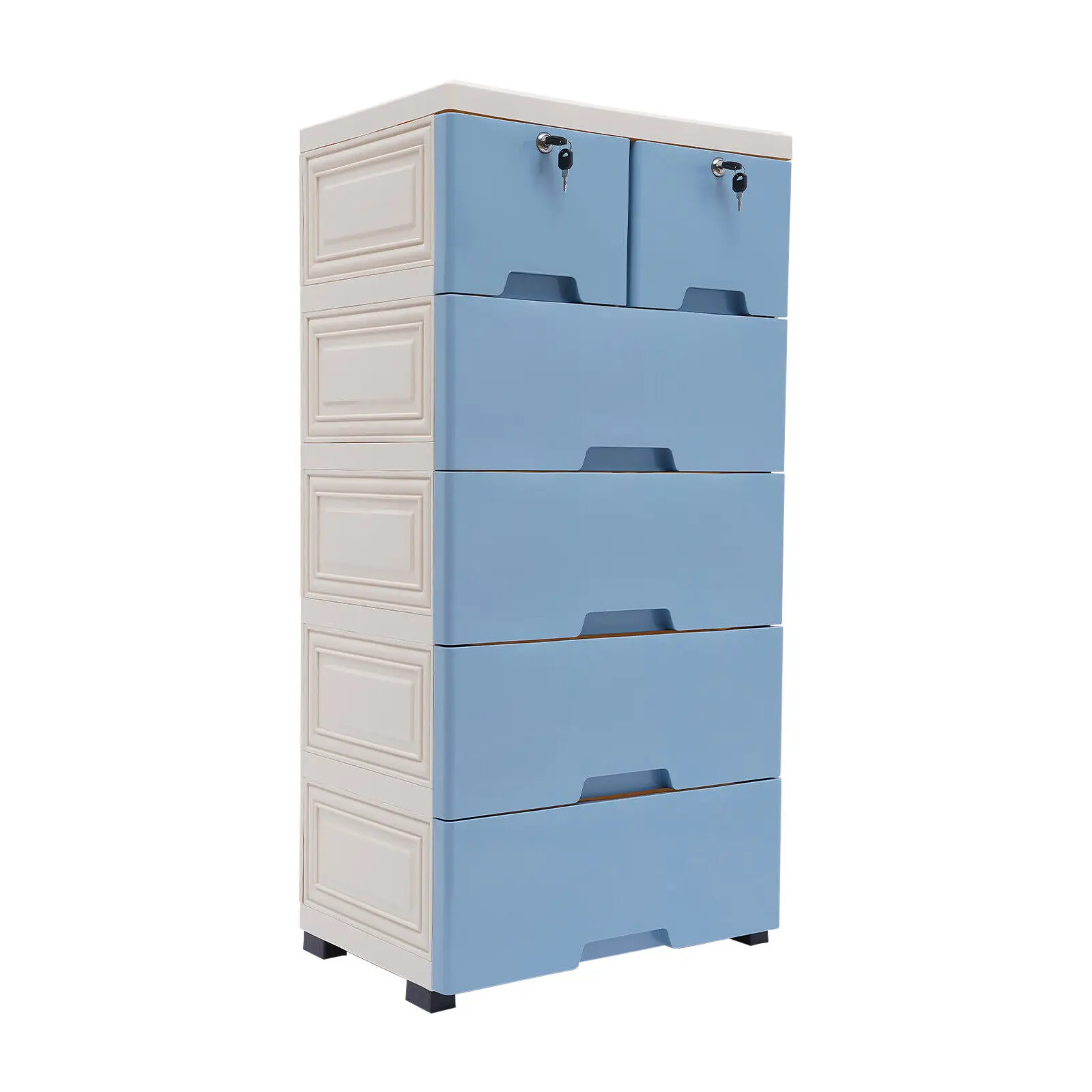 Blue Plastic Drawers Dresser Storage Cabinet 6 Drawers Closet Organizer with 4 wheels