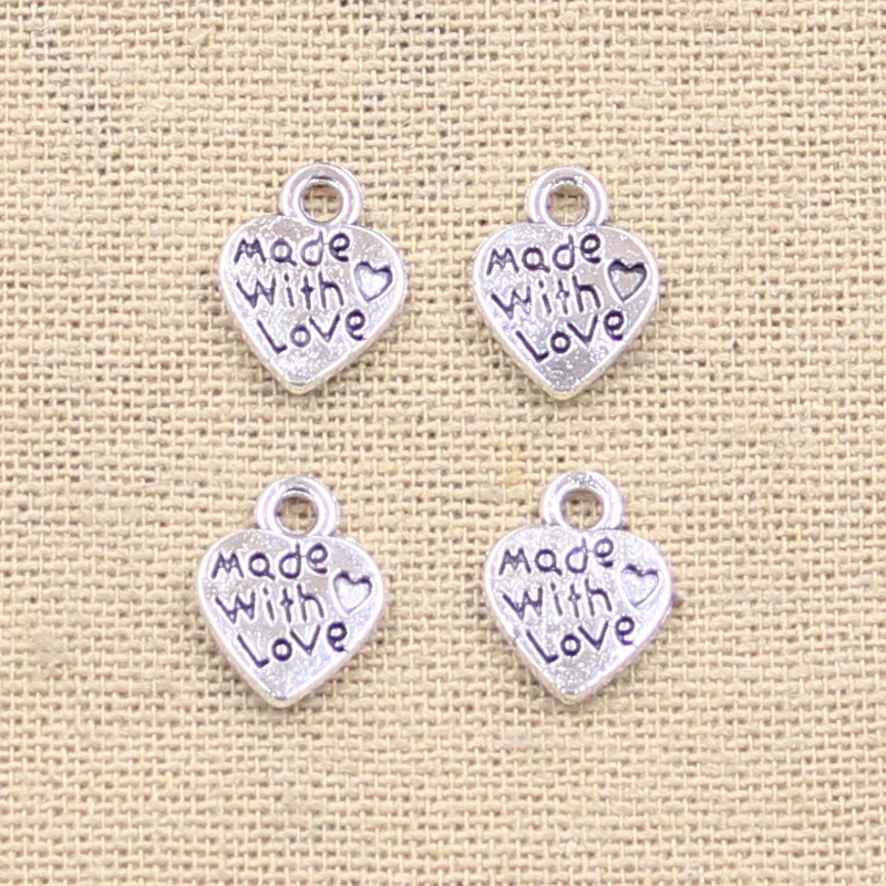 30pcs Charms Heart Made With Love 12x10mm Antique Making Pendant fit,Vintage Tibetan Bronze Silver color,DIY Handmade Jewelry