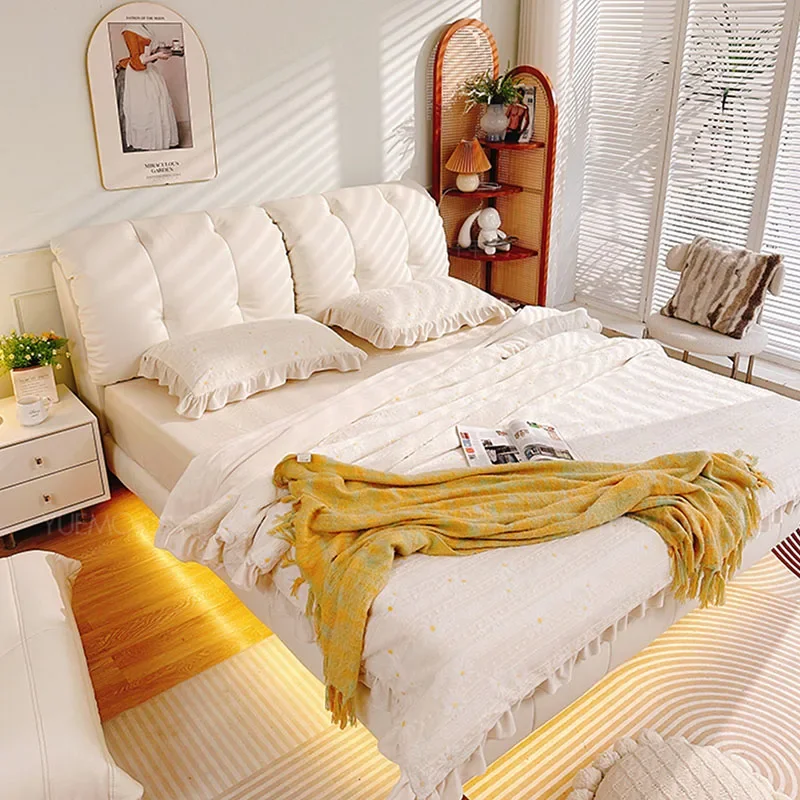 Floor Wooden Bed Bedroom Queen Girls Full Floating Design Comfortable Cheap Bed Space Saving Cama Solteiro Trendy Furniture