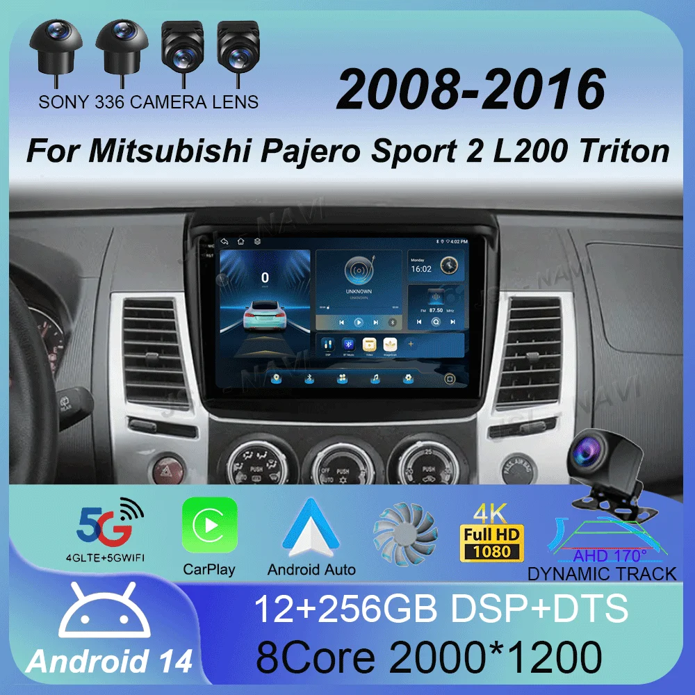 

8-ядерный автомобильный радиоприемник Android 14 для Mitsubishi Pajero Sport 2 L200 Triton 2008-2016 CarPlay GPS Stereo 2 din 2din DVD