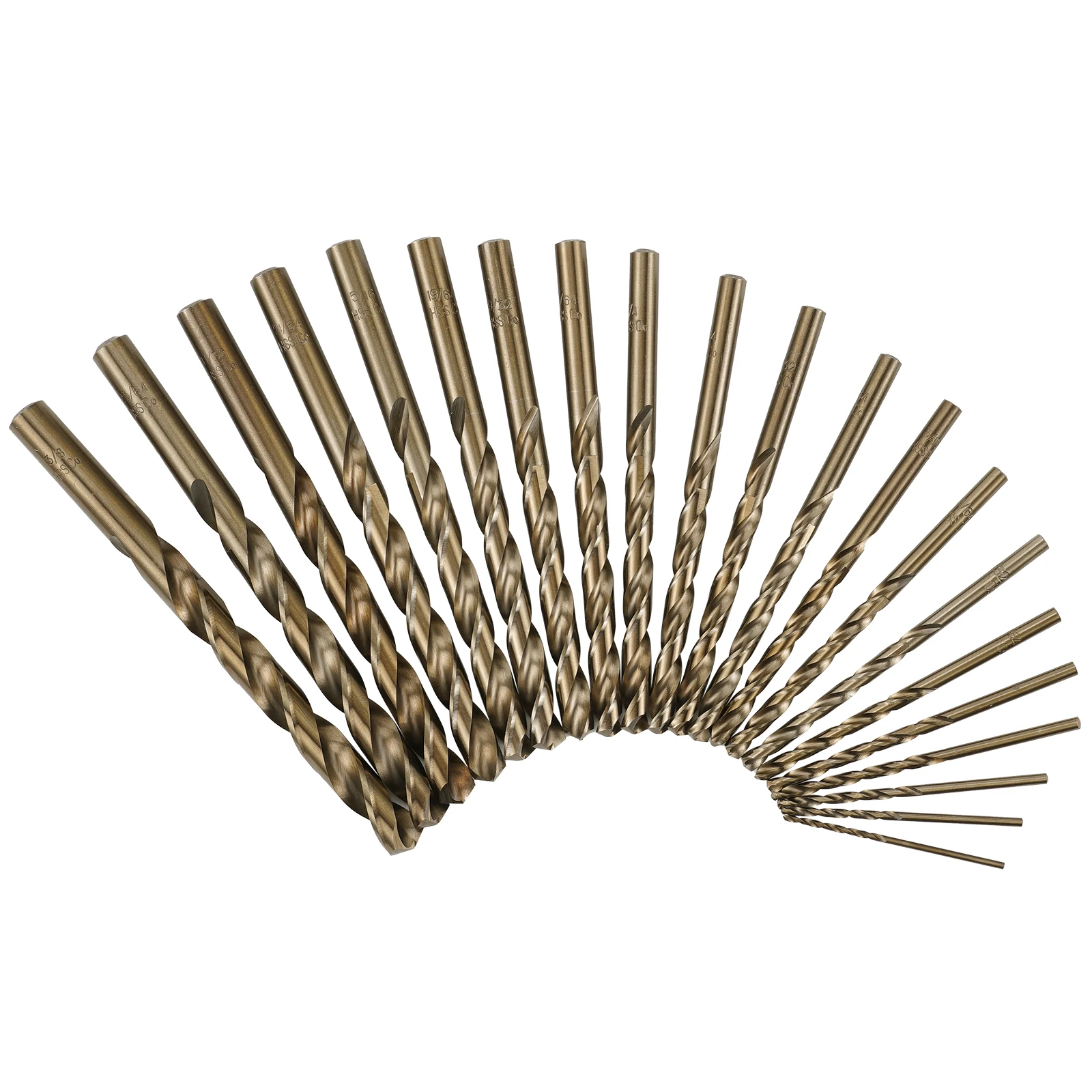 Juego de 21 brocas de cobalto de 1/16-3/8 pulgadas M35 HSS-Co Twist Jobber longitud para metal endurecido, hierro fundido, acero inoxidable y madera