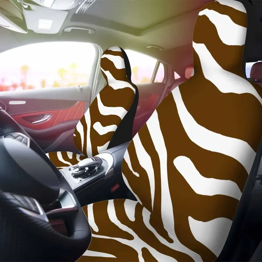 Seat Cover for Carseats Brown Zebra Skin Seamless Pattern Abstract Hand Painted Striped Animal 2Pcs Universal Car Seat Cover