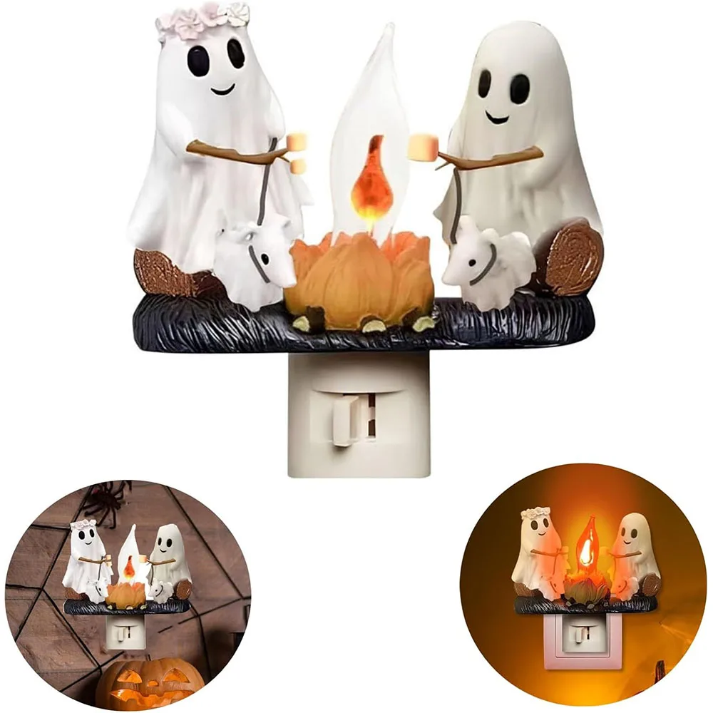 

New Fashionable Ghost Campfire Nightlight Ghost Campfire Flickering Plug In Night Light Halloween Ghost Pumpkin Night Light