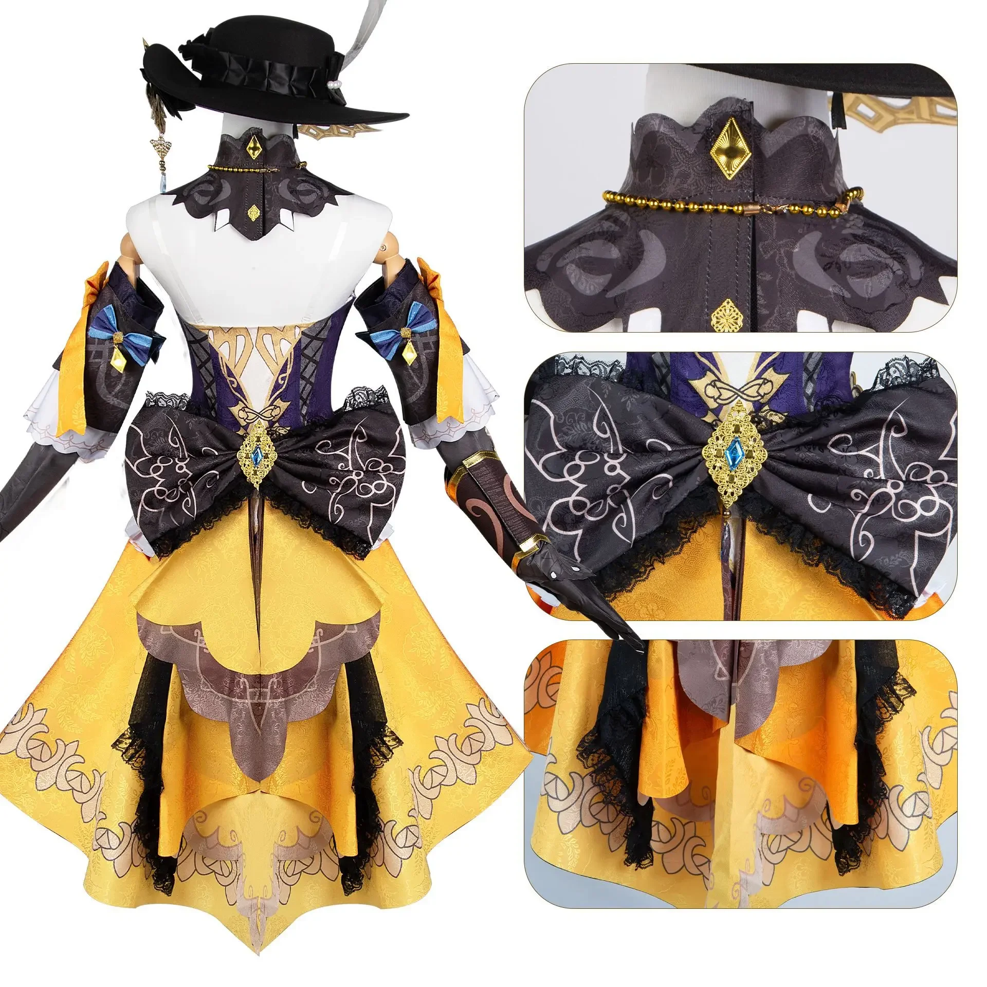 Genshin Impact Navia Cosplay Costume pour femme, ensemble complet avec chapeau, robe, uniforme, tenue d'Halloween