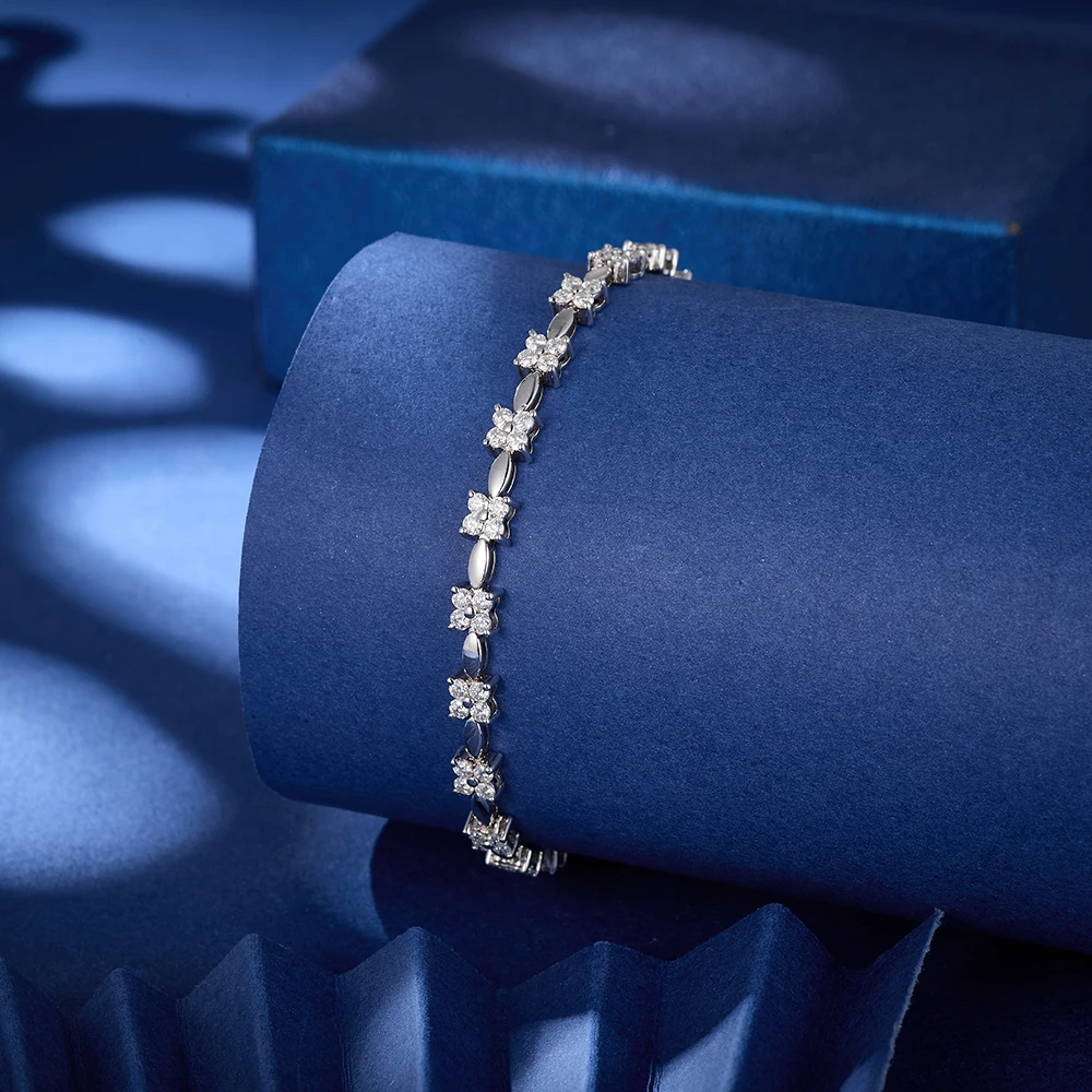 

Браслет-тенниска с цветочными кластерами и цирконами 5А, покрытие из родированной меди, женские украшения, подарок на свадьбу, выпускной, День святого Валентина, блестящий цветочный дизайн