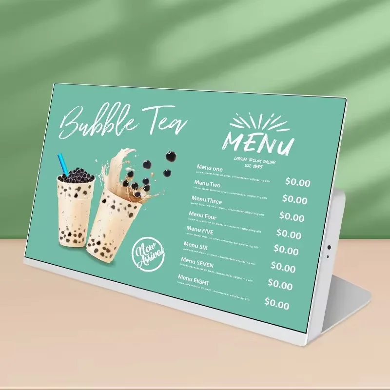 لافتات تابلت ممتازة على شكل حرف L تعمل بنظام أندرويد RK3566 RK3568 Android 13 NFC RJ45 مع حامل للقائمة الرقمية للمطاعم POS Dis