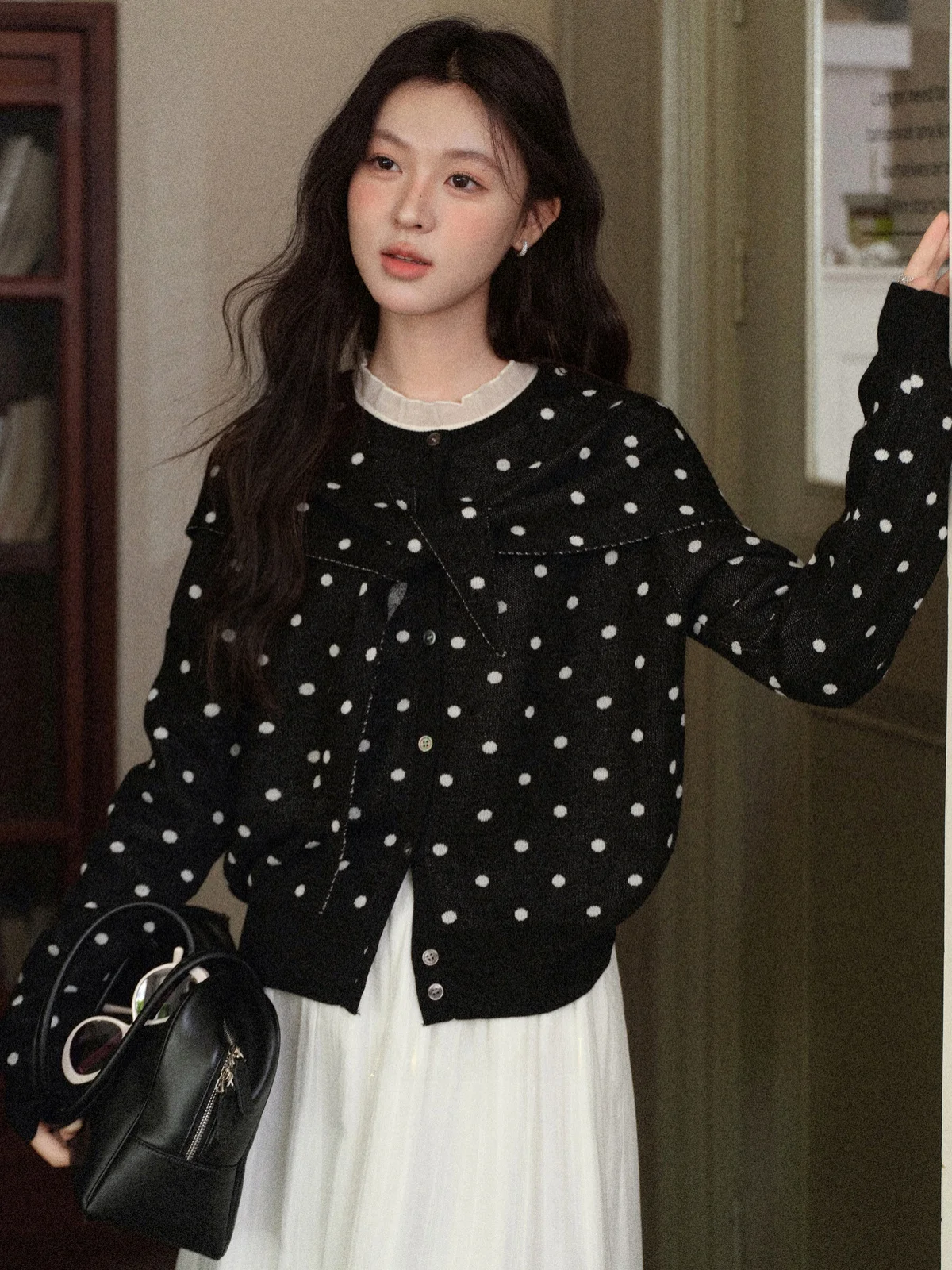 

Bla Polka Dot Long Sve Women's Sweater Design Sensation Small ence Autumn Winter New Arrival