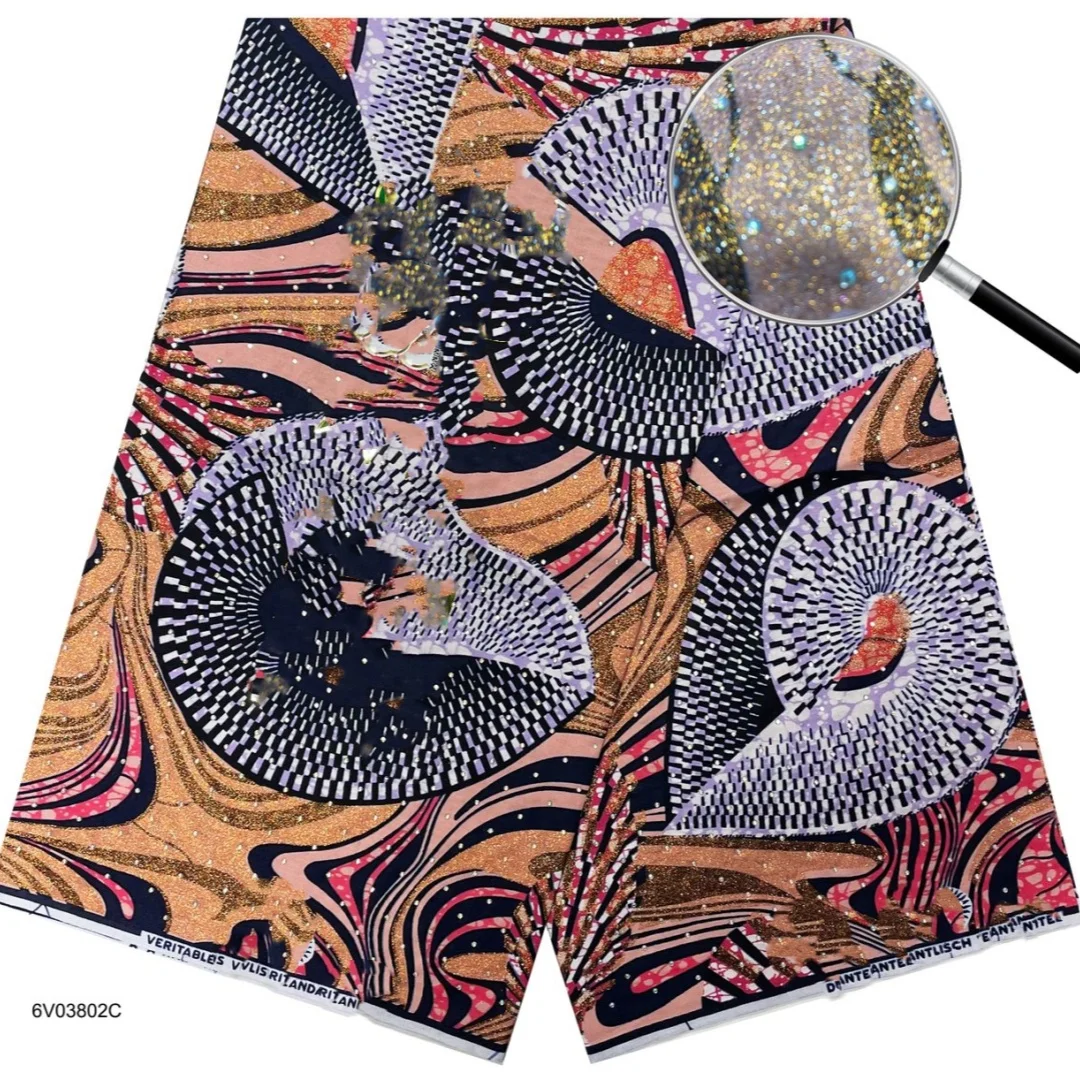 2026 New Style Nigeria Stonk Golden- Wax Print Fabric High Quality African Wax Fabric for Patchwork, Clothing & DIY" TT6 view 4