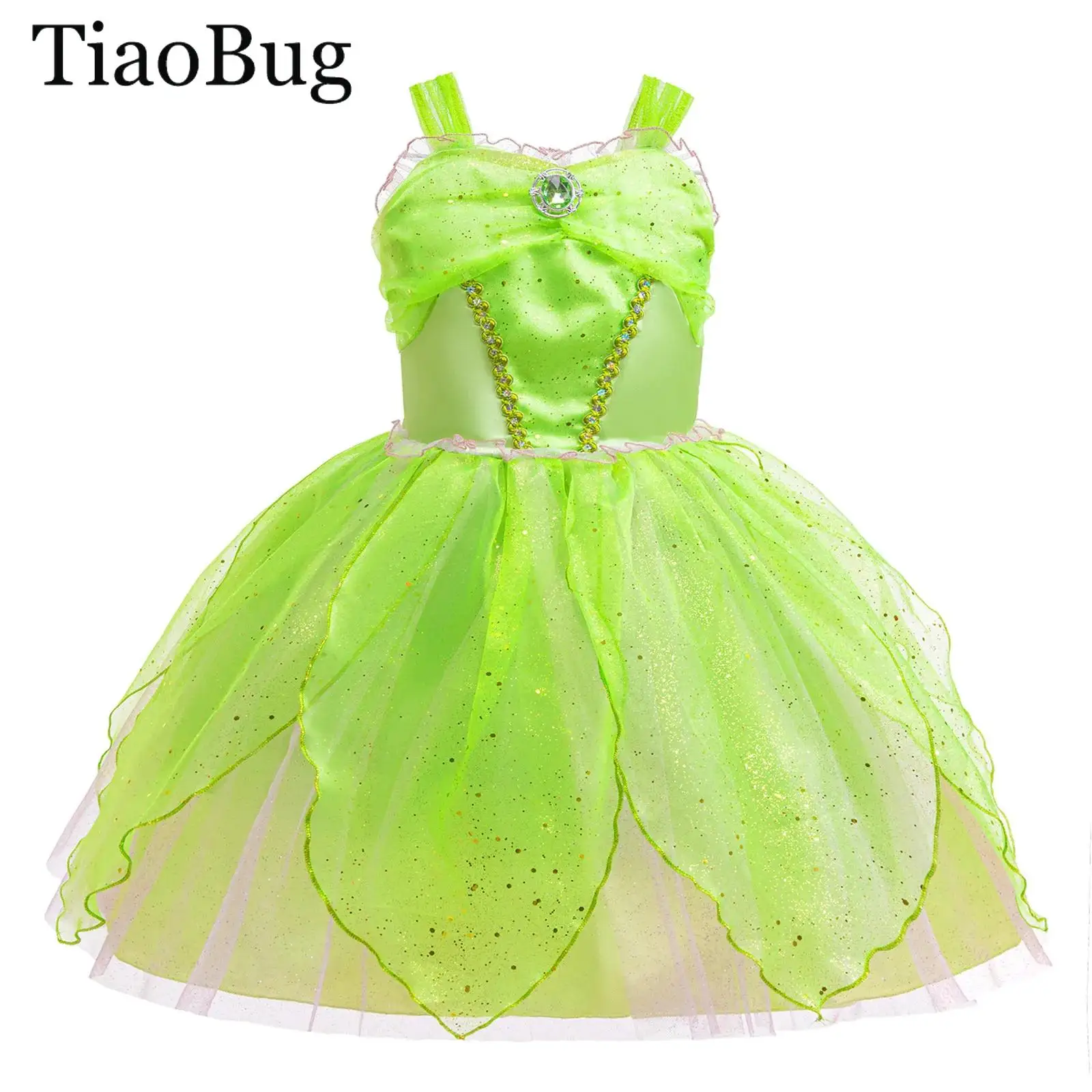 

Girls Halloween Fairy Dress Carnivals Princess Ball Gown Sleeveless Ruched Ballet Tutu Dress Cosplay Green Eif Dress Costume