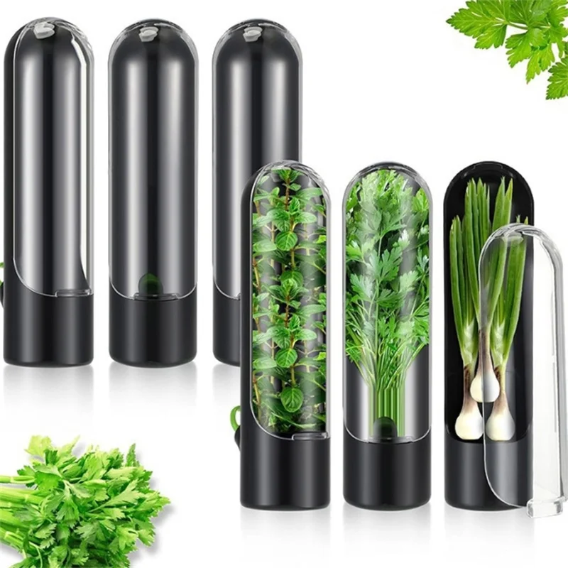 1/2/3PCS Black Fresh Herb Keeper Vanilla Vegetables Fresh Preservation Bottle Herb Saver Storage Container Kitchen Gadgets ﻿