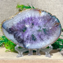 Amethyst Slab Slice Crystal Natural Stone Quartz Mineral Beauty Gemstones Minerals Ornaments Home Decoration+Stand