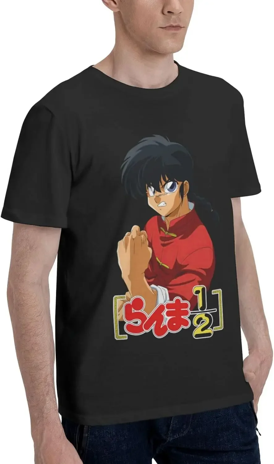 Anime Ranma ½ Shirt Cotton Short Sleeve Cool Tshirt for Man Black