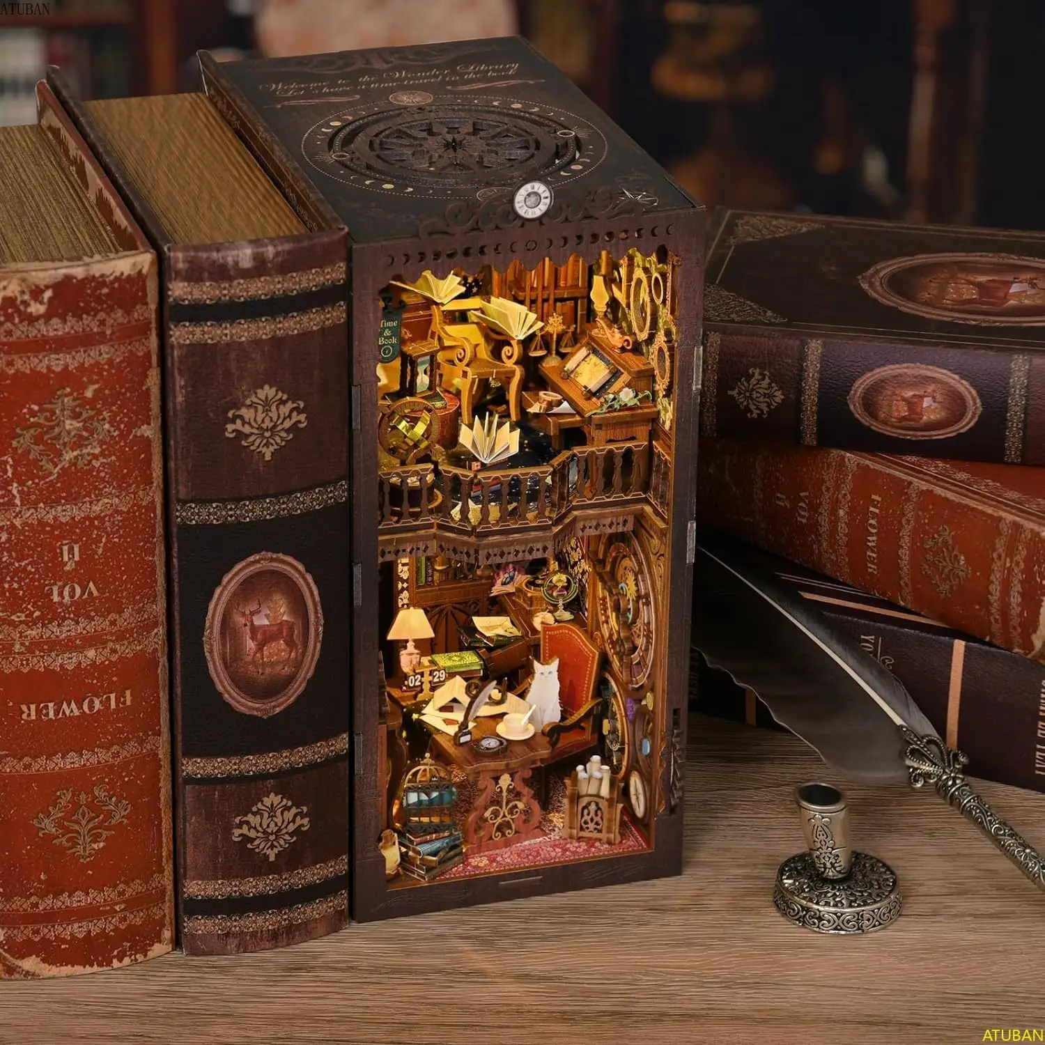 DIY Book Nook Kit, DIY Dollhouse Booknook Bookshelf Insert Decor Alley Book Nook Kits for Adults,Bookends Model - Wander Library