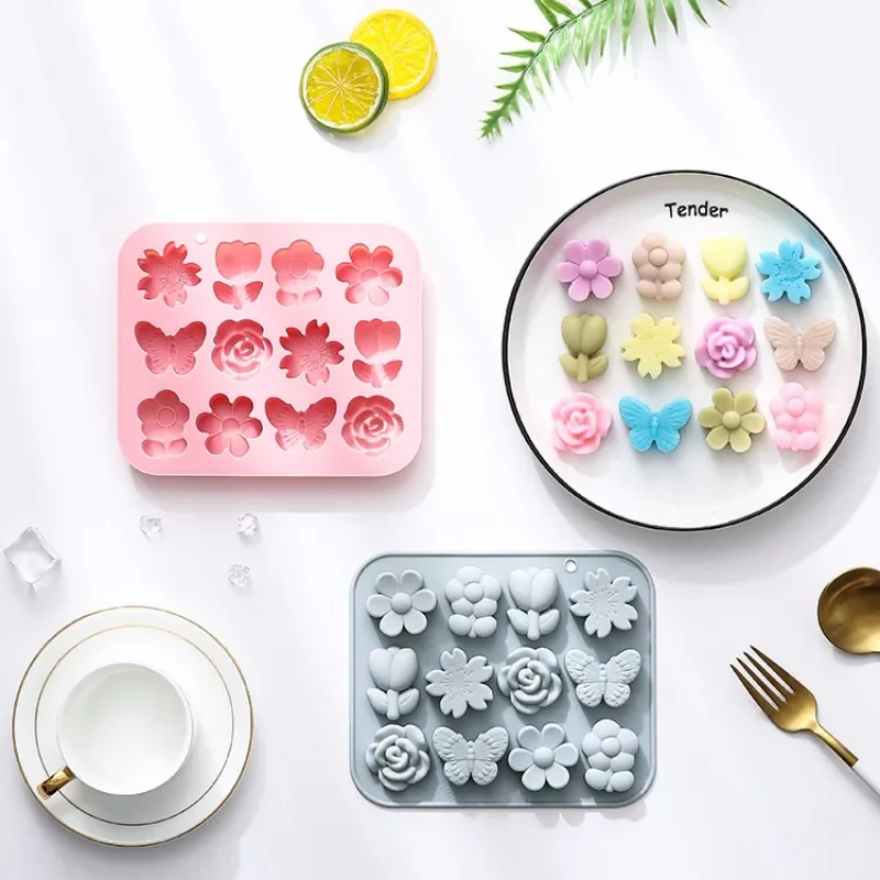

Butterfly Shape Silicone Mold, Cake Mold, Chocolate Mold, Ice Grid, Epoxy Mold, Baking Accessories, 12 Different Flowers
