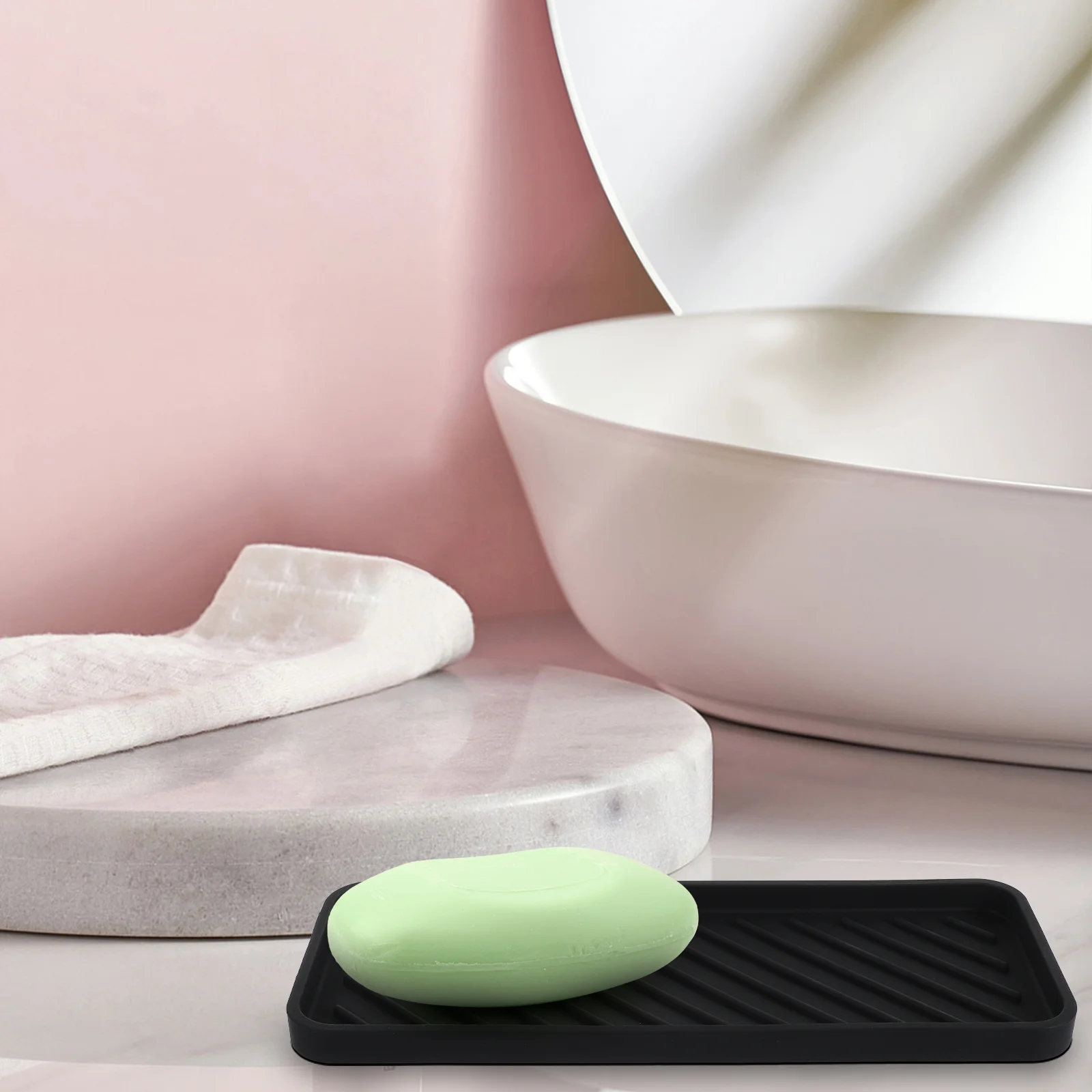 

2Pcs Silicone Soap Dishes Nonslip Strip Design Bathroom Sink Shower Countertop Tray for Soap Sponge Storage Bathroom Supply