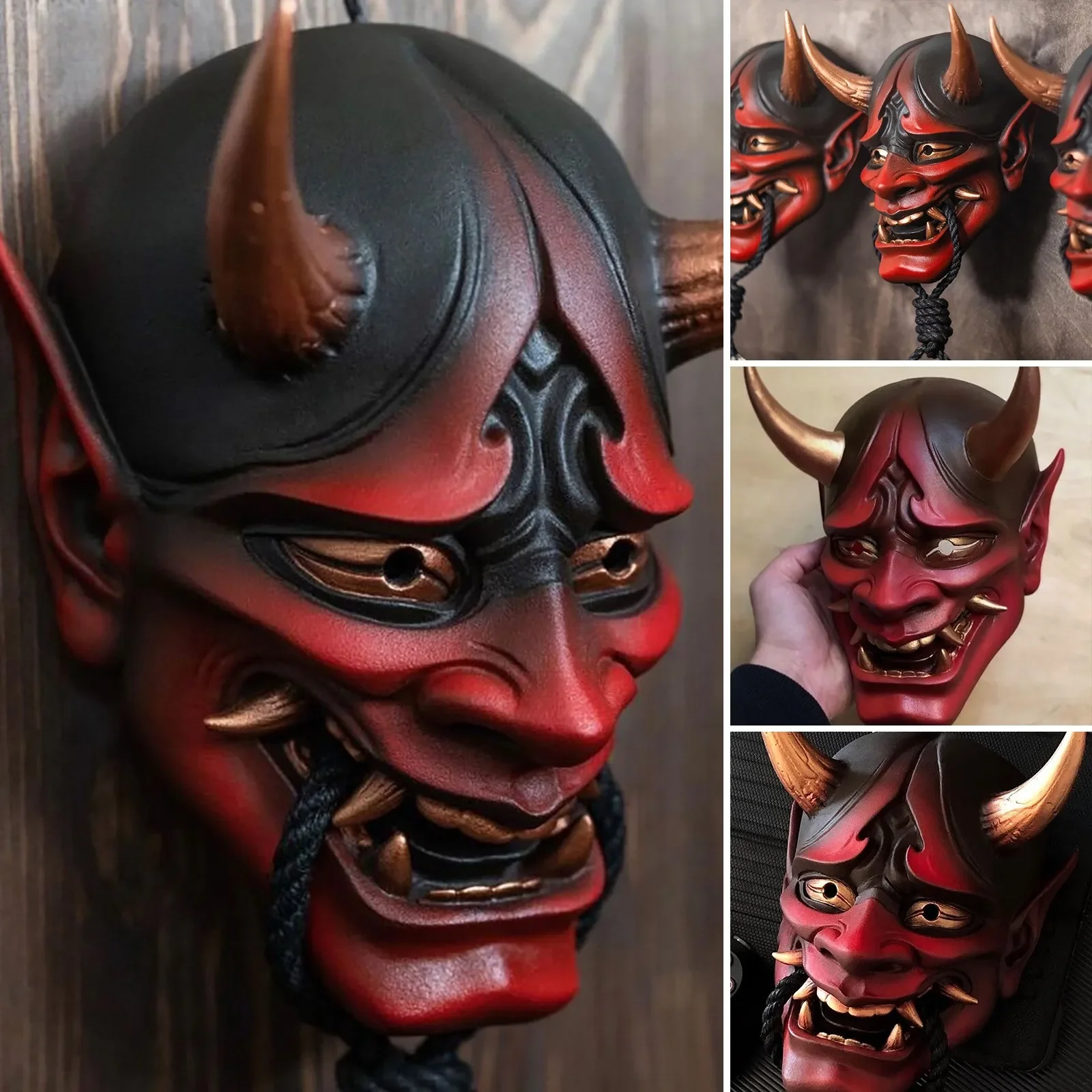 

Adult Unisex Halloween Face Masks Japanese Hannya Demon Oni Samurai Noh Kabuki Prajna Devil Mask Latex Party Masks