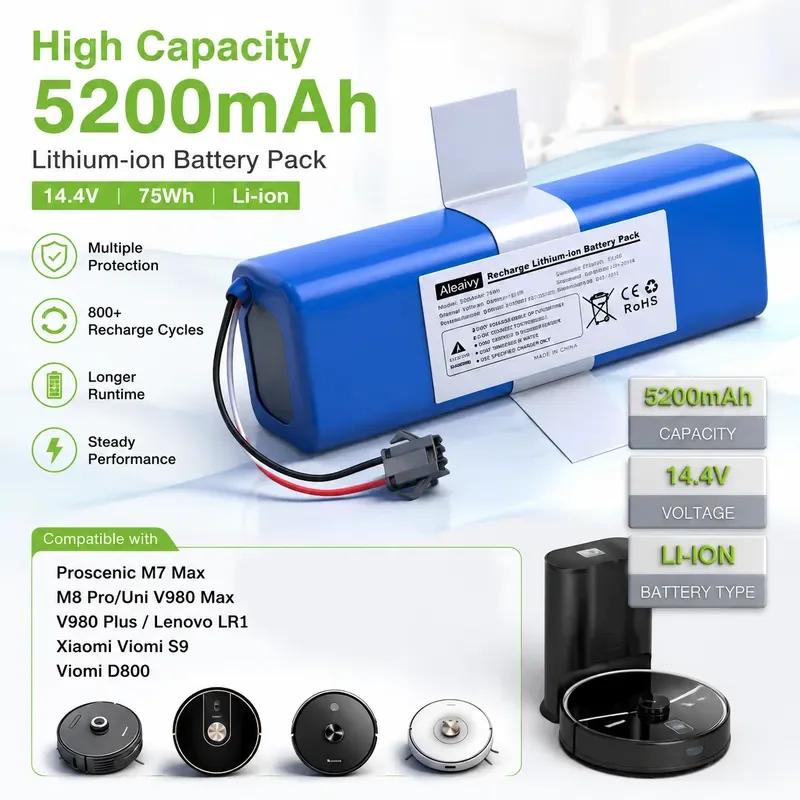 100% Replacement Battery for XiaoMi Viomi S9 Lydsto R1 Roidmi Eve Plus 14.4V 2P4S Lithium Ion Pack 5200mAh