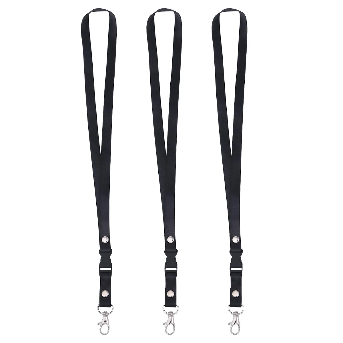 3Pcs Lanyard with Clip Polyester Neck Strap for Id Badge Work Card School Brand Holder Detachable Hanging Rope Black 1.5cm