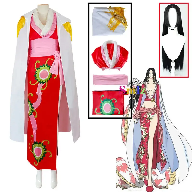 

♥ 2026 New Boa Cosplay Kimono Anime Hancock Dresses Cloak Costume Halloween Women Cos Set Wig