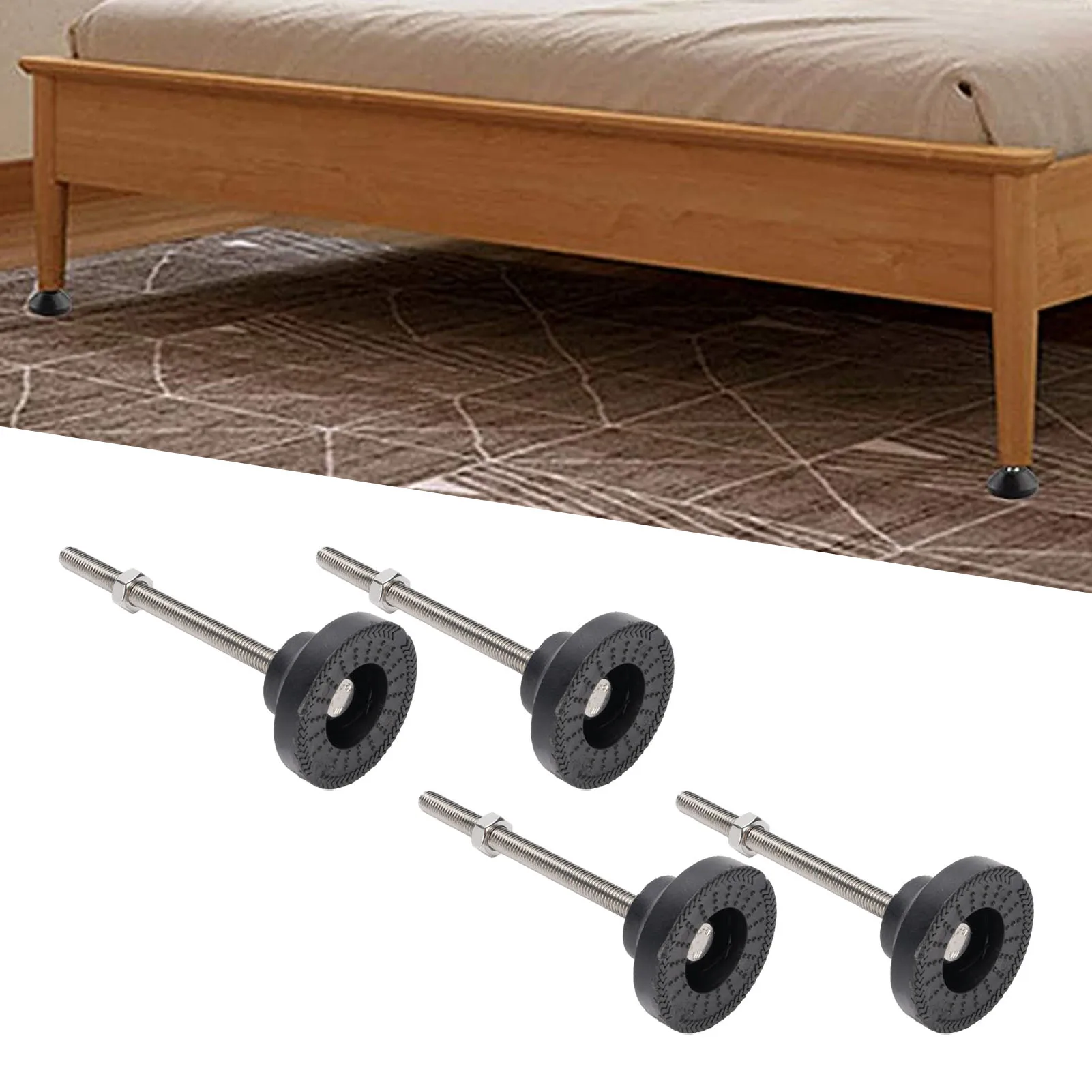 4Pcs Leveling Feet M8 Workbench Adjustable Non Slip Rubber Base for Furniture Table Chair Shelving Rack Black