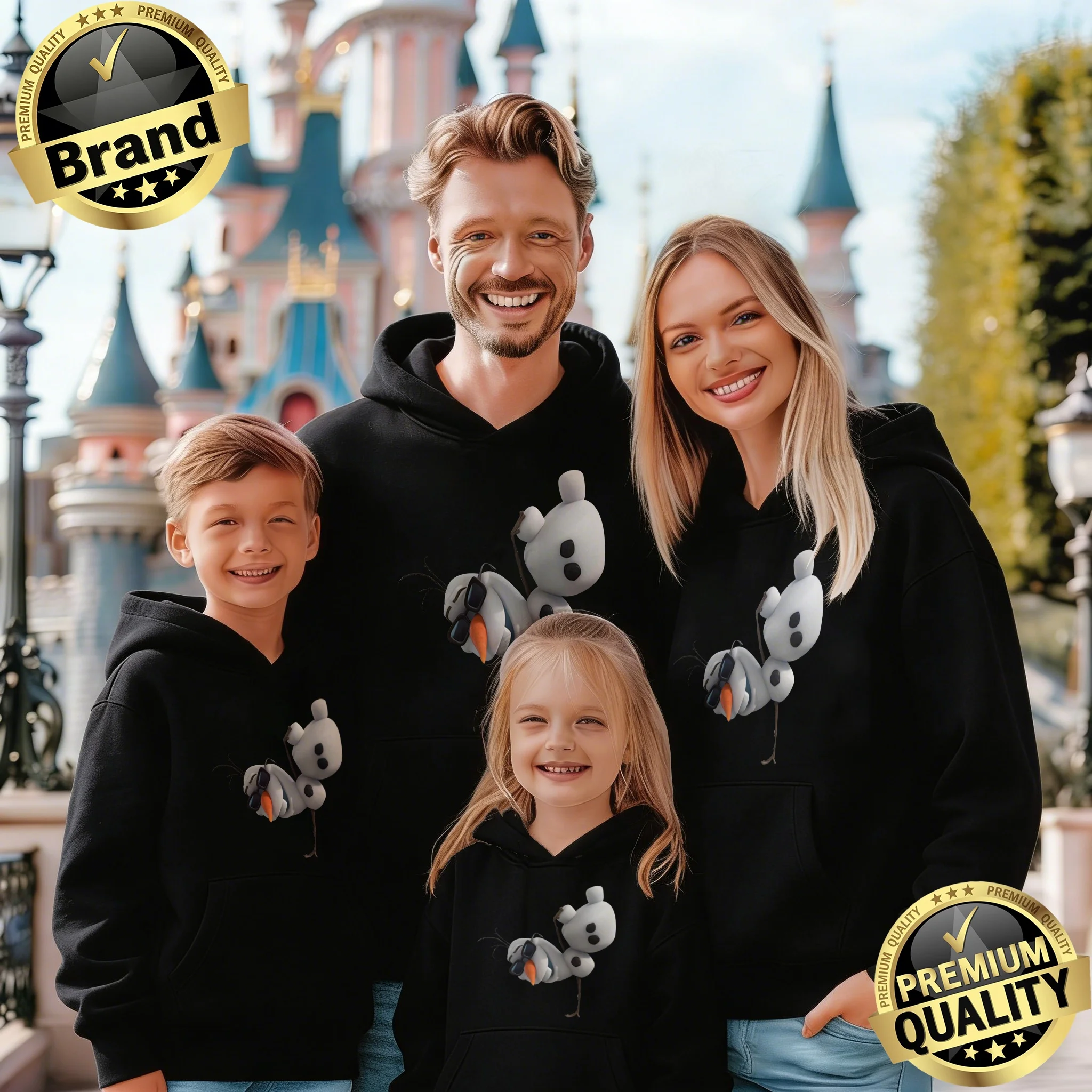 

Комплект из хлопковых толстовок для родителей и детей с принтом Disney Frozen, осень-зима 2026, цельный, унисекс, свободный крой, сохраняет тепло