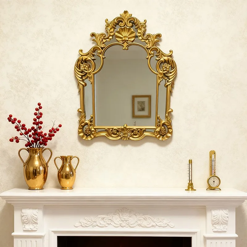 French retro special-shaped wall-mounted decorative mirror, entrance wall-mounted fireplace mirror, desktop vanity mirror