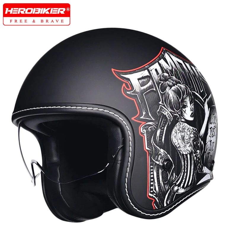 Retro Motorcycle Helmet DOT Certified Motorbike Half Helmets Wear Resistant And Drop Resistant Scooter 3/4 Helmet Scooter