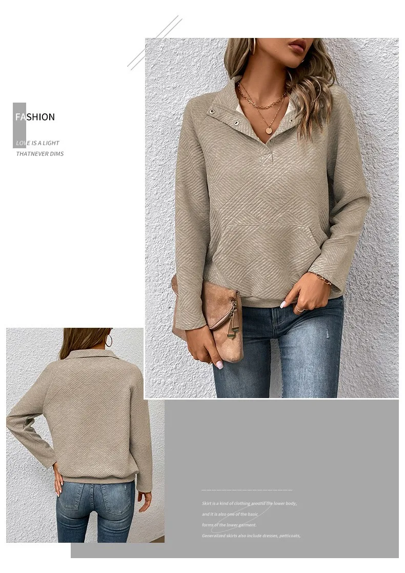 Casual Long Sleeve Hoodie Regular Fit Simple Style with Pocket Stand Collar Thin Regular Length Pullover Colorblock Women Hoodie