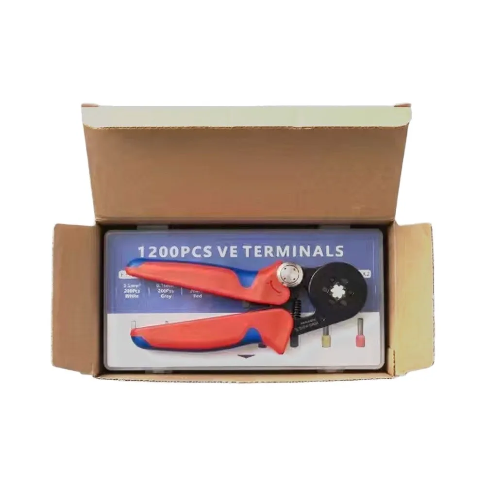 Wire Ferrule Crimping Kit HSC9-10-6 with 1200 Pieces Tinned Brass AWG 24 7 0.08 10mm2 for Terminal Connections