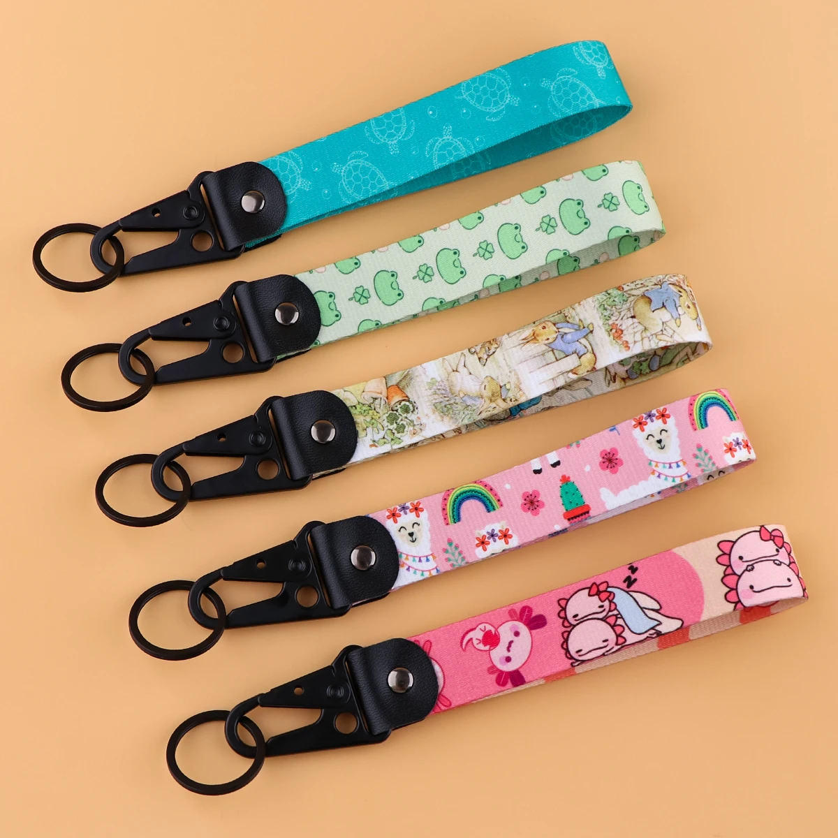 Cute Alpaca Short Rope Wrist Strap Cartoon Rabbit Lanyard for Keys Car Keychain Tags Key Ring Holder Phone Accessories