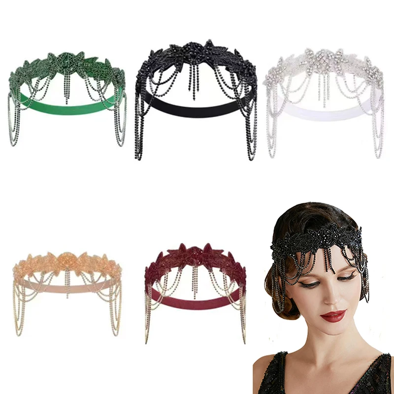 Stilvolle und einzigartige Stirnbänder, Kopfbedeckungen, Haarschmuck für den Abschlussball, verstellbarer, elastischer Kopfschmuck mit Strassfransen – Detail 1
