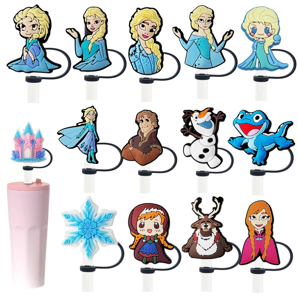 

1/14pcs MINISO Disney Frozen Straw Cover Cap 10MM Drink Straw Plug Reusable Splash Proof Drinking Cup Straw Cap Pendant